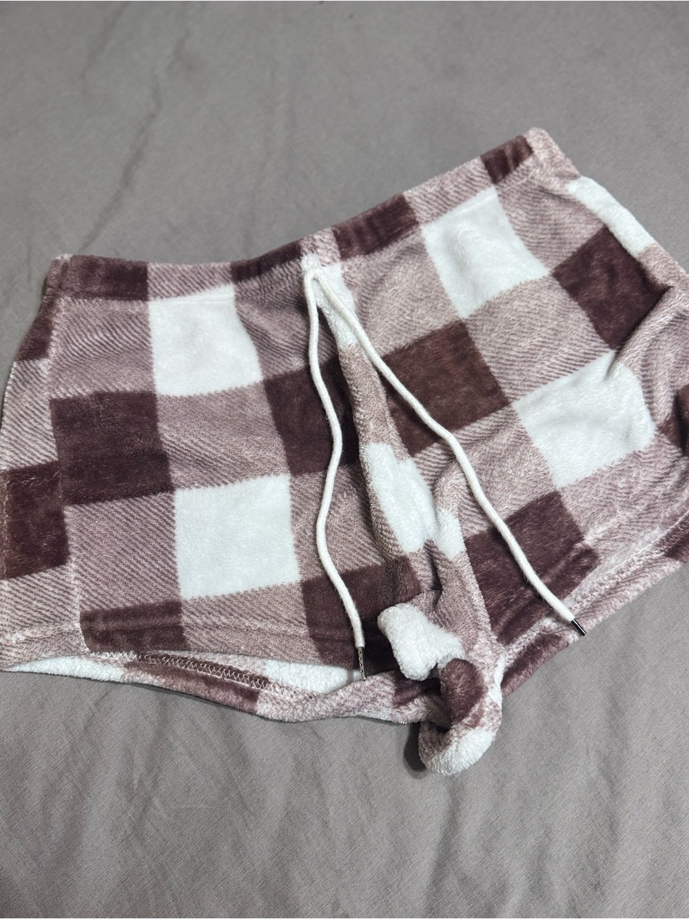 Plaid Cozy Lounge Shorts - Pink and White